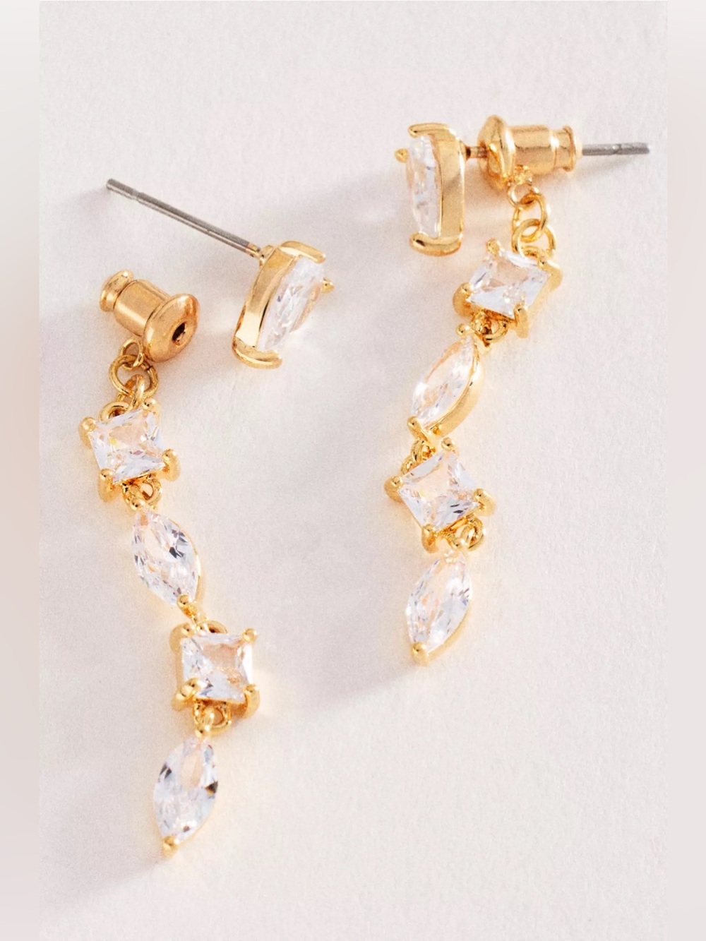 Anthropologie Gold-Tone Marquise & Princess CZ Drop Earrings